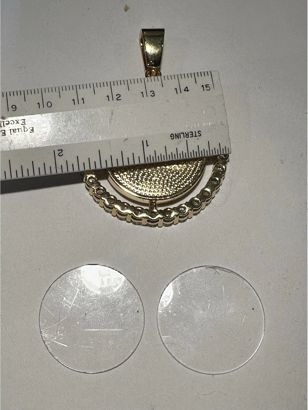 Gold Plated Coin Bezel Pendant Iced Out Rhinestone Medallion with Crystals
